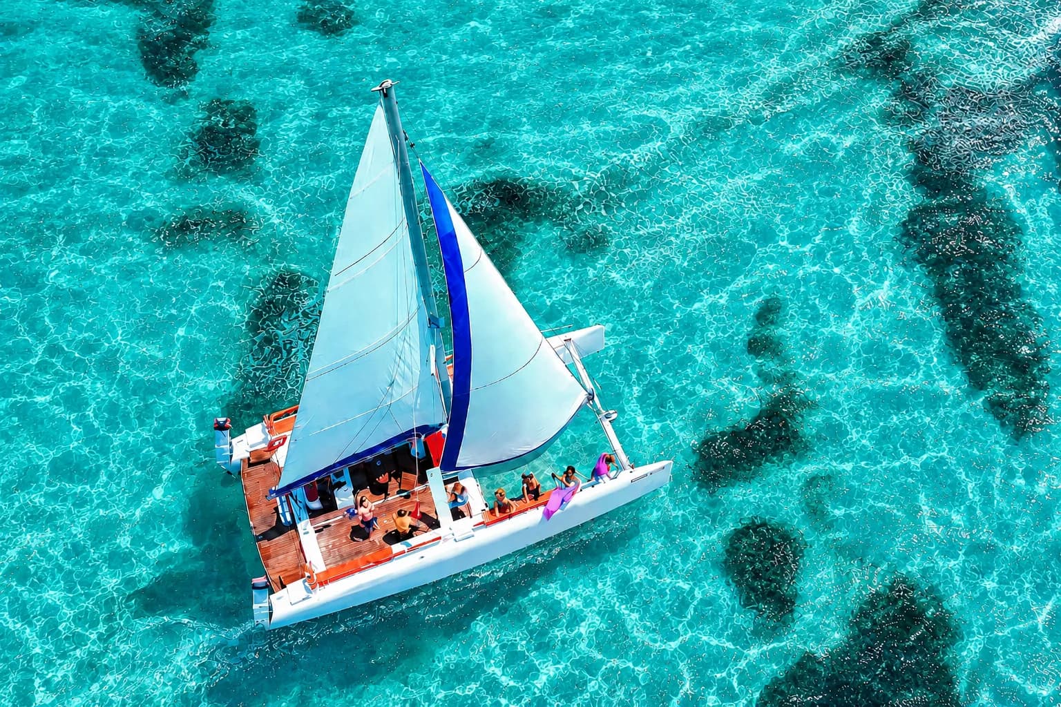 Group aboard the private catamaran