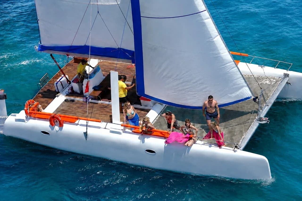 Catamaran from above in the Djerba lagoon